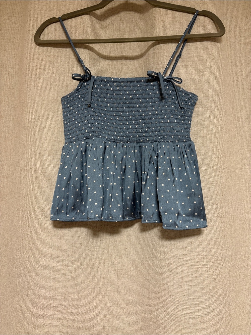 American Eagle Outfitters Blue Polka Dot Smocked Peplum Camisole